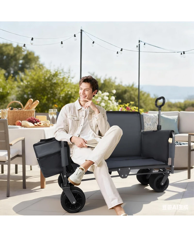 Streamdale Furniture 3-in-1 Folding Wagon Cart with Bench Seat