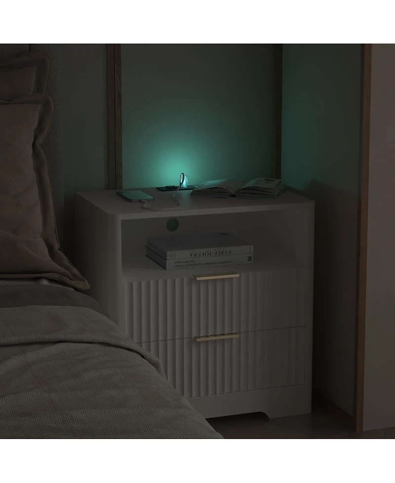 Streamdale Furniture Nightstand with Charging Station, Smart Night Light and Storage Cabinet