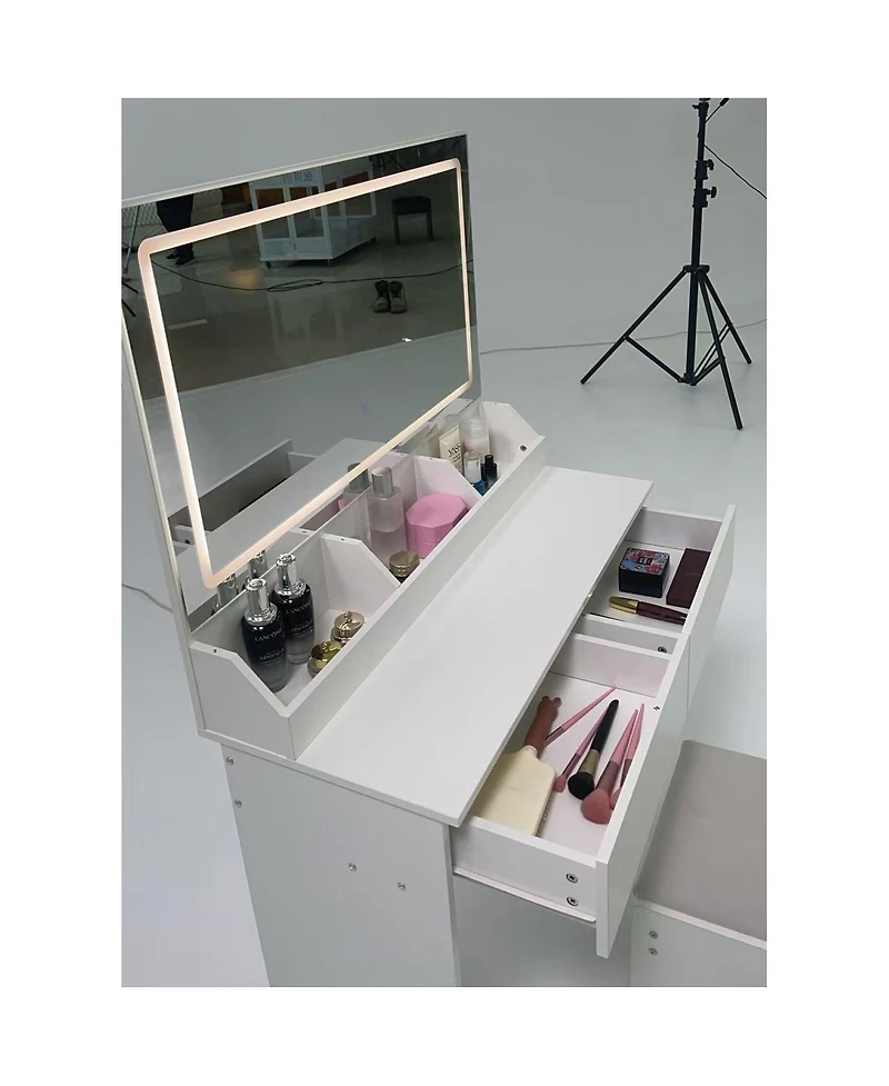 Streamdale Furniture 31" x 20" Led Vanity Table with Mirror, Stool, and Adjustable Lighting