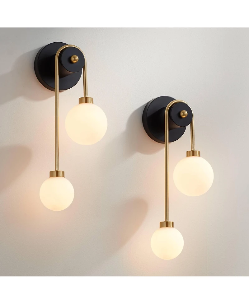 Possini Euro Design Possini Euro Adelia 16"H Black and Brass 2-Light Wall Sconce Set of 2