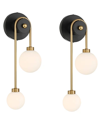 Possini Euro Design Possini Euro Adelia 16"H Black and Brass 2-Light Wall Sconce Set of 2