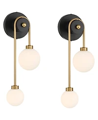 Possini Euro Design Possini Euro Adelia 16"H Black and Brass 2-Light Wall Sconce Set of 2