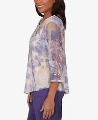 Alfred Dunner Women's Grand Bazaar Stained Glass Mesh Top with Necklace