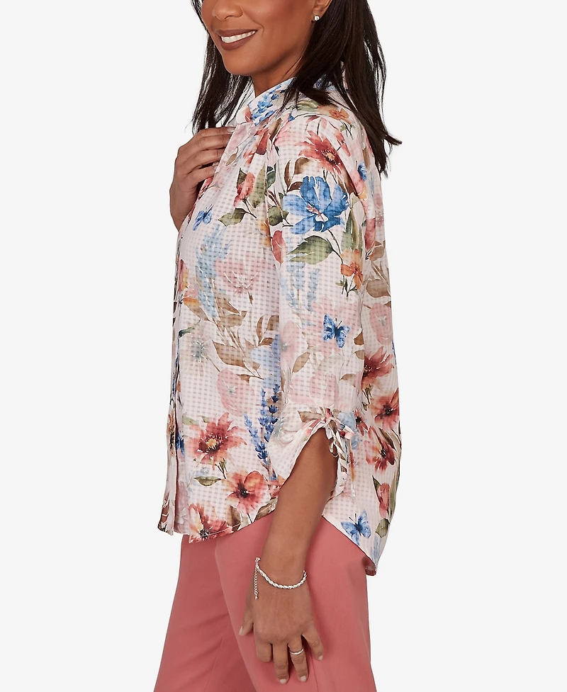 Alfred Dunner Women's Camden Market Botanical Butterfly Button-Front Top