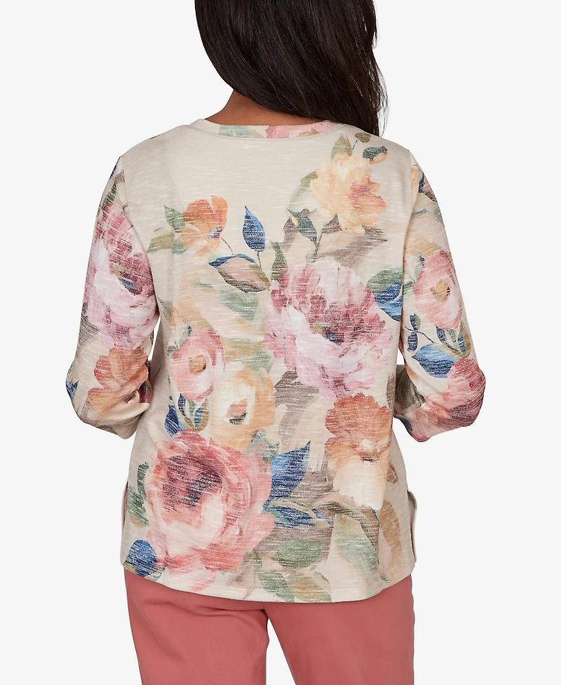 Alfred Dunner Women's Camden Market Bold Roses V-Neck Knit Top