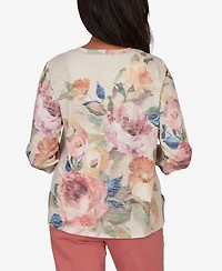 Alfred Dunner Women's Camden Market Bold Roses V-Neck Knit Top
