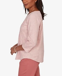 Alfred Dunner Women's Camden Market Tonal Floral Soutache Knit Top