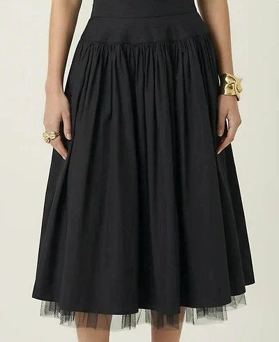 Modenaire Women's High Waist Gathered Tulle Hem Midi Skirt