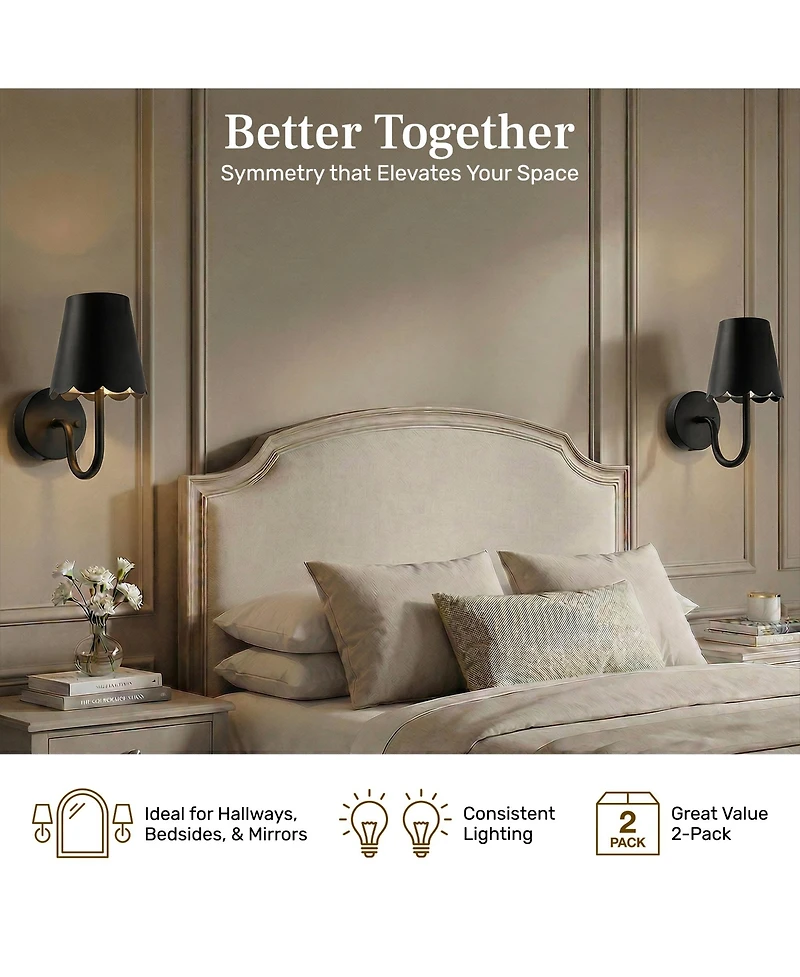 Bell + Howell Set of 2 Metal Scallop Shade Dimmable Led Rechargeable Cordless Touch Control Lights Wall Sconces