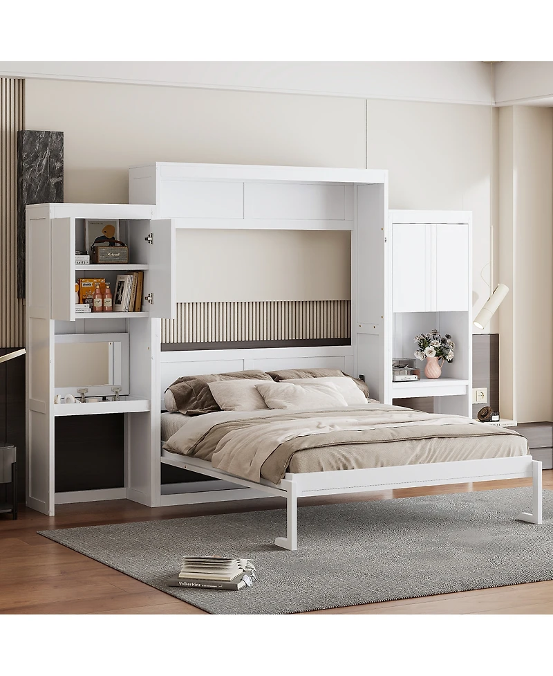 Streamdale Furniture Queen Size Murphy Bed with Desk, Vanity and Cabinets