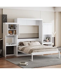 Streamdale Furniture Queen Size Murphy Bed with Desk, Vanity and Cabinets