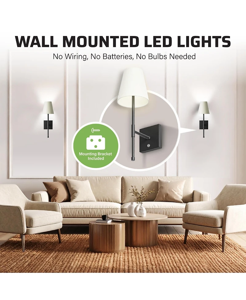 Bell + Howell Fabric Smooth Shade Dimmable Led Rechargeable Cordless Touch Control Lights Wall Sconces