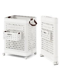 Costway Collapsible Laundry Basket Movable Laundry Cart with Side Basket, Lockable Wheels