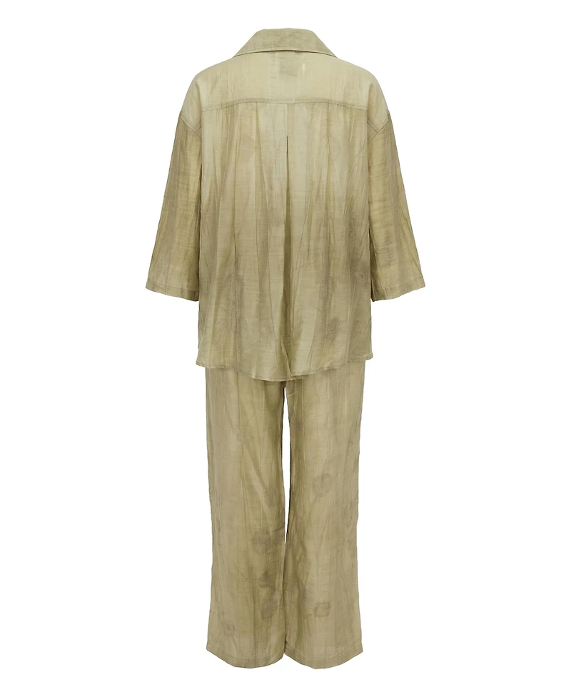 Modenaire Women's Relaxed Button-Front Shirt Outfit Set