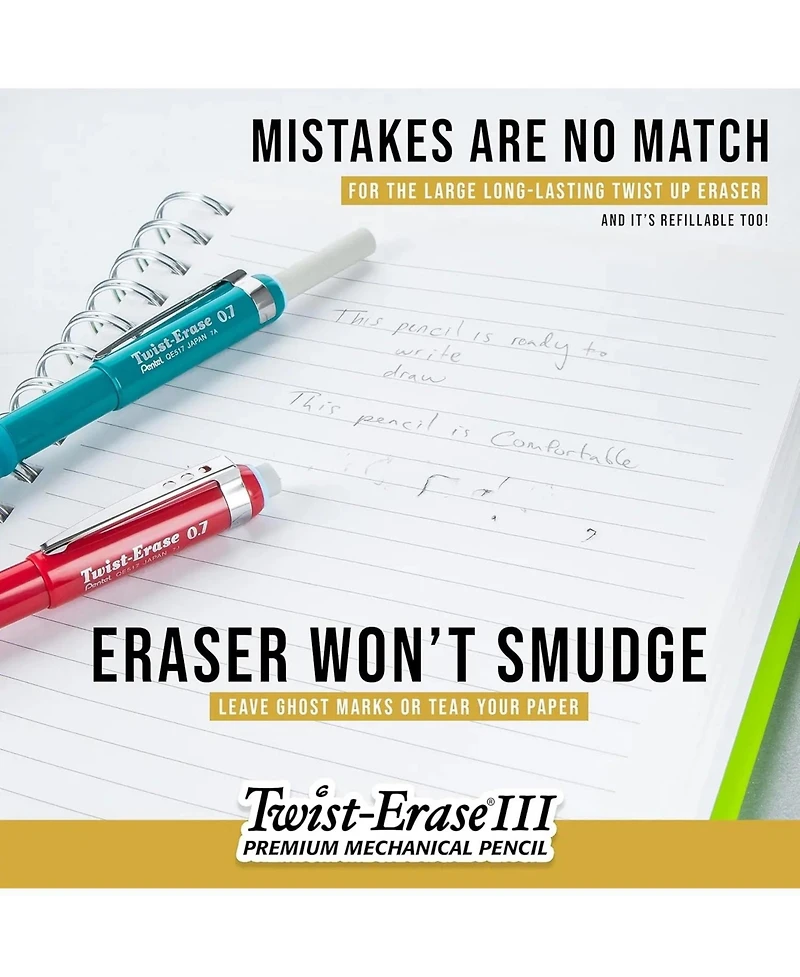 Pentel Twist-Erase Iii Mechanical Pencil, 4-packs, 0.7 mm, Medium