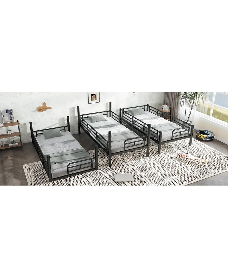Streamdale Furniture Twin Over Twin Over Twin Metal Triple Bunk Bed with Safety Guardrails