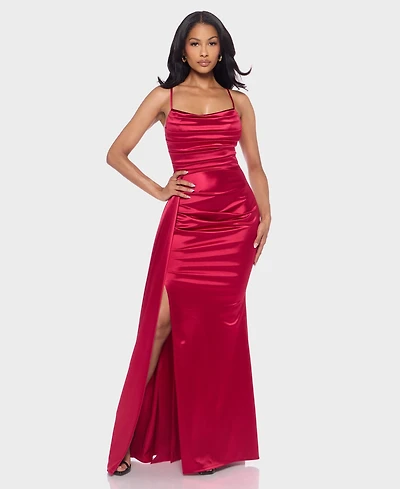 B Darlin Juniors' Satin Cowlneck Gown