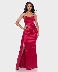 B Darlin Juniors' Satin Cowlneck Gown