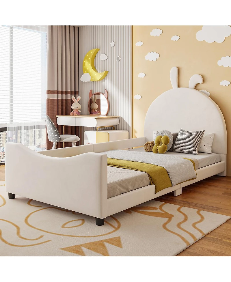 Streamdale Furniture Twin Size Upholstered Daybed with Rabbit Ear Shaped Headboard