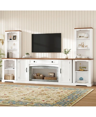 Streamdale Furniture 3-Piece Farmhouse Tv Stand Set with Curved Cabinets for TVs Up to 70