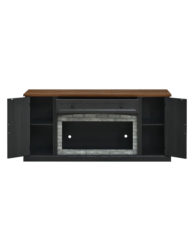 Streamdale Furniture Elegant Walnut and Gray Brick Tv Stand for TVs Up to 70" with Storage