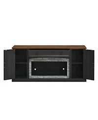 Streamdale Furniture Elegant Walnut and Gray Brick Tv Stand for TVs Up to 70" with Storage