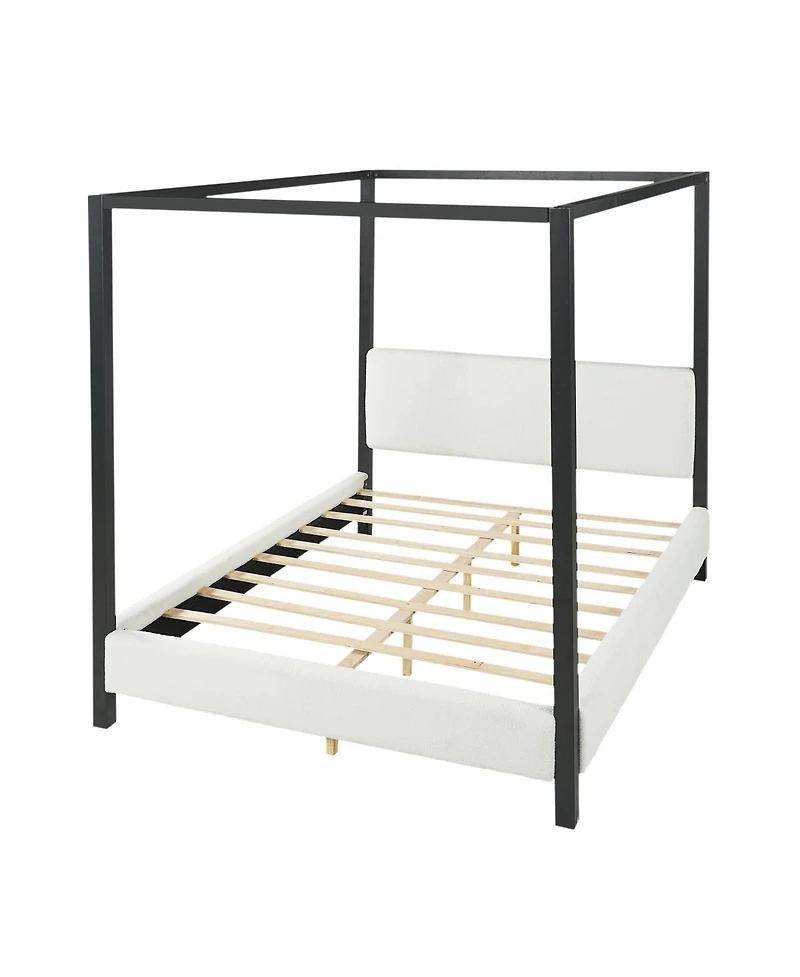 Streamdale Furniture Modern Metal Canopy Bed with Plush Boucle Upholstery, Queen