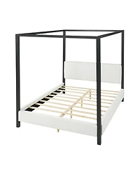 Streamdale Furniture Modern Metal Canopy Bed with Plush Boucle Upholstery, Queen