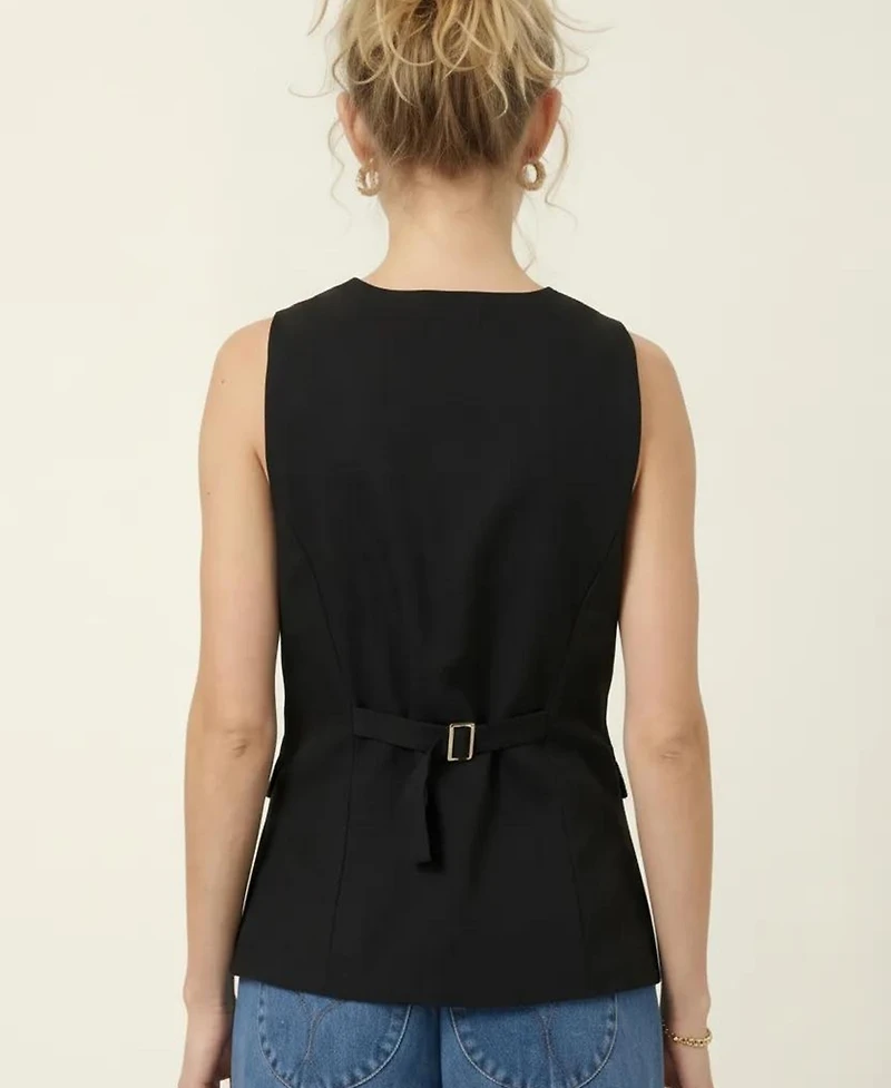 Modenaire Women's Longline Button Front Flap Pocket Vest