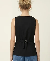 Modenaire Women's Longline Button Front Flap Pocket Vest
