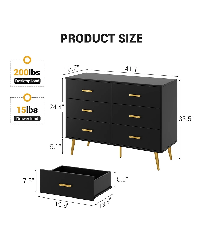 homfan 6-Drawer Dresser for Bedroom, Cabinet with Elevated Base, Fabric Storage Tower, Steel Frame, Chest Drawers Organizer Closet, Living Room
