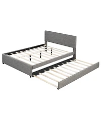 Streamdale Furniture Queen Upholstered Platform Bed with Brick Pattern Headboard and Twin Xl Trundle