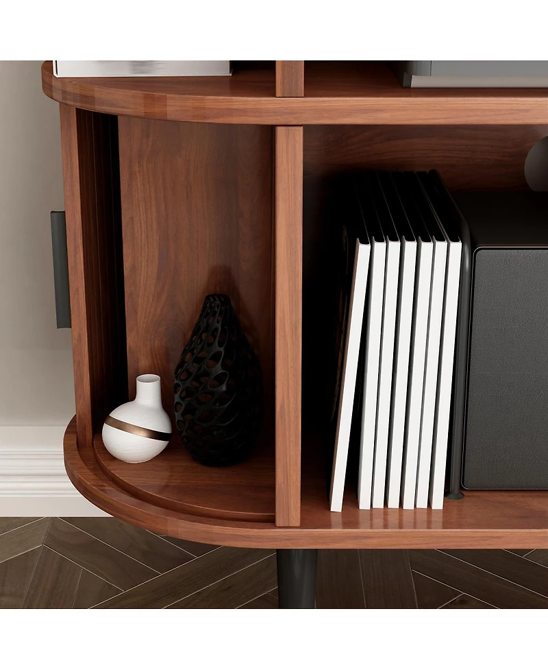 Streamdale Furniture Mid-Century Round Record Player Stand with Charging Station
