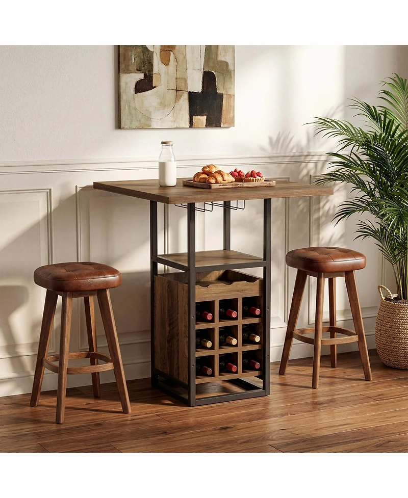 Tribesigns Finmind Square Bar Table, High Top Pub Cocktail Table with Glass Holder, Wine Bar Cabinet