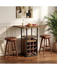 Tribesigns Finmind Square Bar Table, High Top Pub Cocktail Table with Glass Holder, Wine Bar Cabinet
