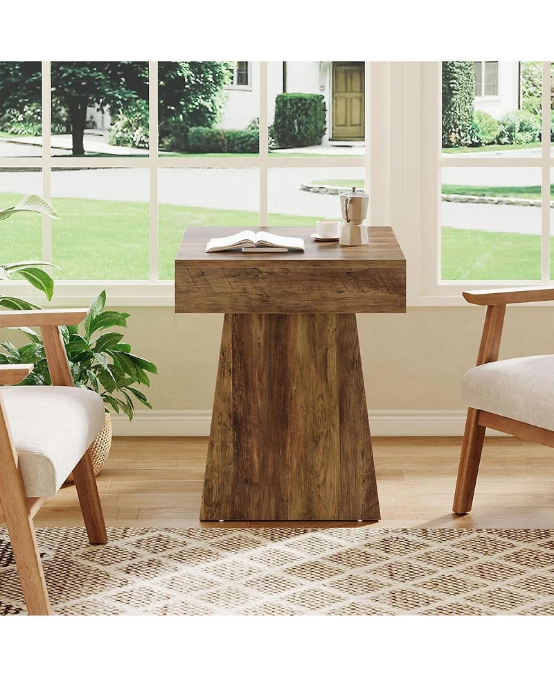 Tribesigns Square Side Table Set of 2, Farmhouse Small End Table with Wide Base, Rustic Small Nightstand Beside Bed