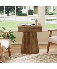 Tribesigns Square Side Table Set of 2, Farmhouse Small End Table with Wide Base, Rustic Small Nightstand Beside Bed