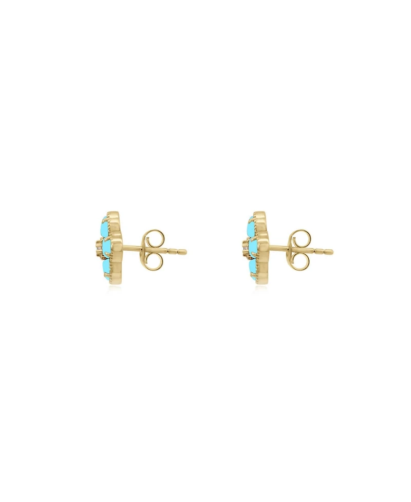 The Lovery Turquoise Cz Flower Stud Earrings 14K Gold-Plated Sterling Silver