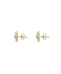 The Lovery Turquoise Cz Flower Stud Earrings 14K Gold-Plated Sterling Silver