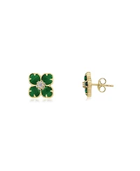 The Lovery Malachite Cz Flower Stud Earrings 14K Gold-Plated Sterling Silver