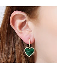 The Lovery Large Malachite Cz Halo Heart Dangle Earrings 14K Gold-Plated Sterling Silver