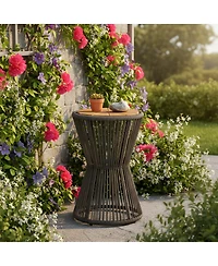 Streamdale Furniture Rope and Acacia Wood Hourglass Outdoor Side Table, 25.8"H