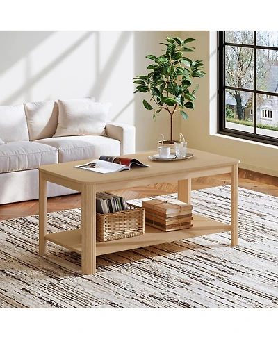 Streamdale Furniture Arc Corner Wood Coffee Table with Storage Shelf