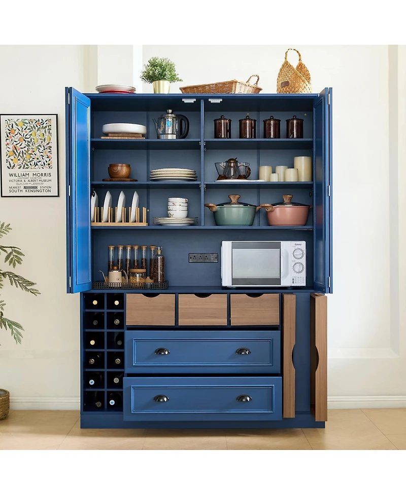 Streamdale Furniture Farmhouse 71''H Large Kitchen Pantry with 4 Foldable Doors and Power Outlet