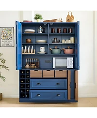 Streamdale Furniture Farmhouse 71''H Large Kitchen Pantry with 4 Foldable Doors and Power Outlet