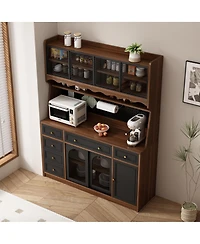 Streamdale Furniture 63'' Buffet Storage Cabinet with Hutch, Coffee Bar, 6 Drawers and Power Outlet