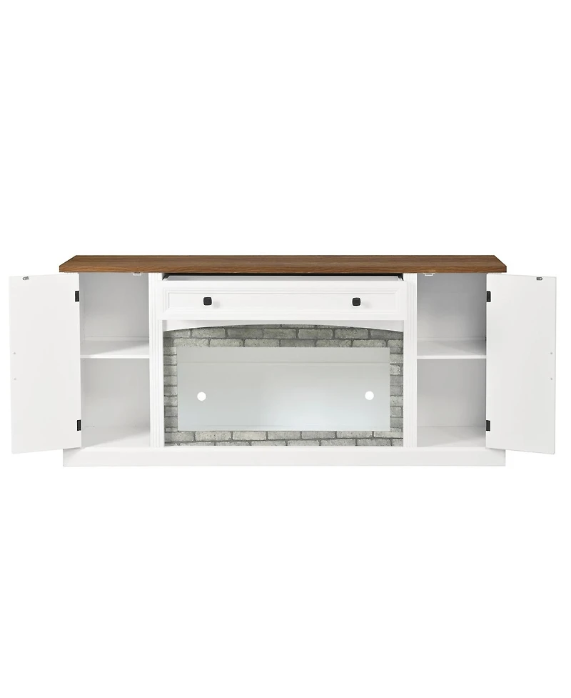 Streamdale Furniture Elegant Walnut and Gray Brick Tv Stand for TVs Up to 70" with Storage