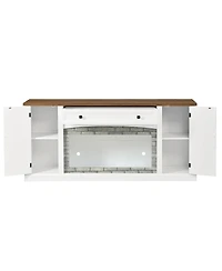 Streamdale Furniture Elegant Walnut and Gray Brick Tv Stand for TVs Up to 70" with Storage