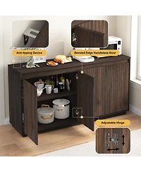 Streamdale Furniture 4-Door Wood Sideboard Buffet with Power Outlet and Wavy Texture