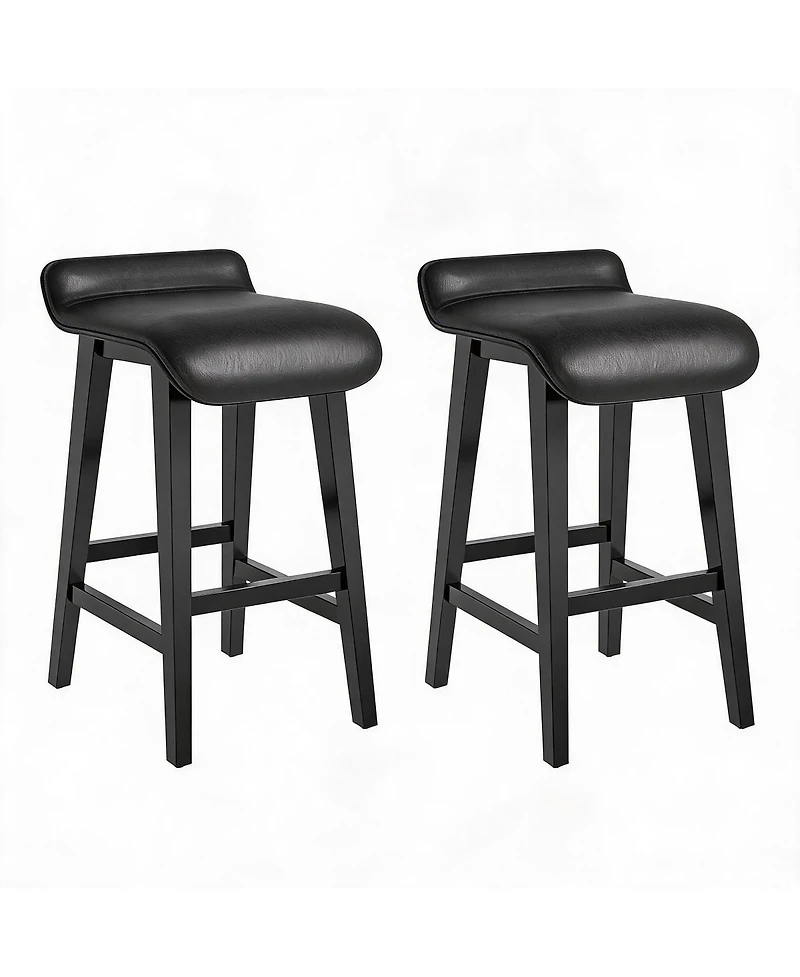 homfan Set of 2/4 Counter Height Bar Stools, Wood Frame, Wide Pu Leather Upholstered Seats, Comfortable, Ideal for Kitchen Island,